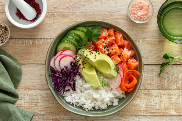 istock poke bowl with salmon and avocado 1466685520