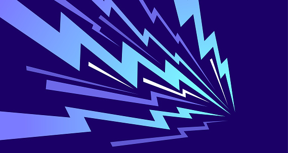 Blue thunder, blue background. Flat illustration comic style vector. Abstract background design with lightning bolt. Blast lines pattern design