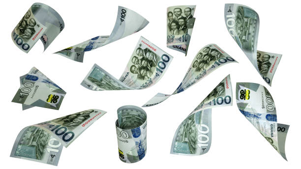 istock 3D rendering of 100 Ghanaian cedi notes flying in different angles and orientations isolated on white background 1466689067