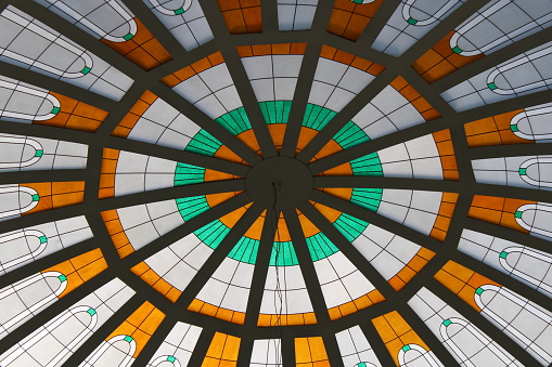 stained glass window in dome. circular dome of a mosque