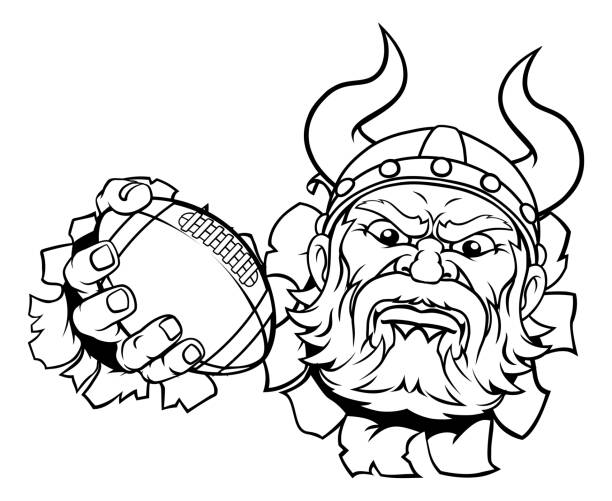 ilustraciones, imágenes clip art, dibujos animados e iconos de stock de viking american football sports mascota caricatura - viking mascot warrior pirate
