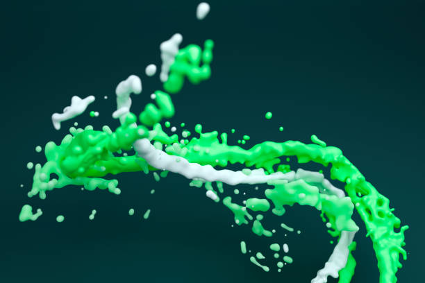 A closeup shot of a green paint splashing on a reflective surface forming a crown