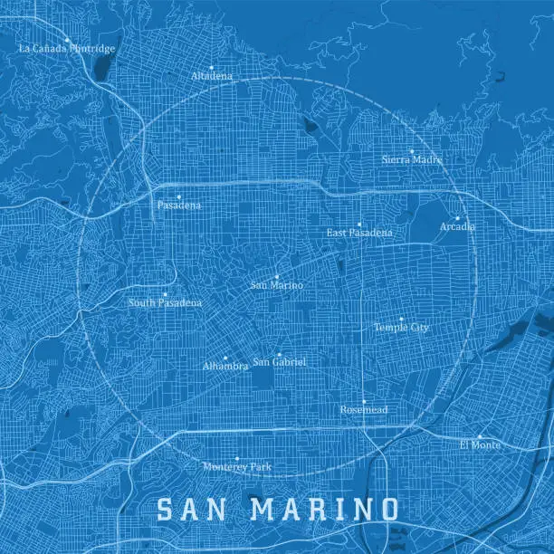 Vector illustration of San Marino CA City Vector Road Map Blue Text