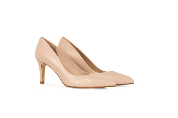 istock A pair of brown high heel shoes on a white background 1466698295