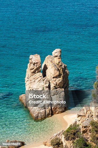 istock Aeral view of phenomenal rocks on coastline of turquoise blue sea. Greece, Halkidiki, Athos peninsula, Trimi beach. Geological wonder nature, explore Greek beaches, travel, vacation, summer holiday 1466698689