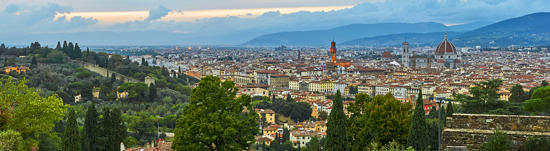 Panoramic view of Florence in the evening in late summer.