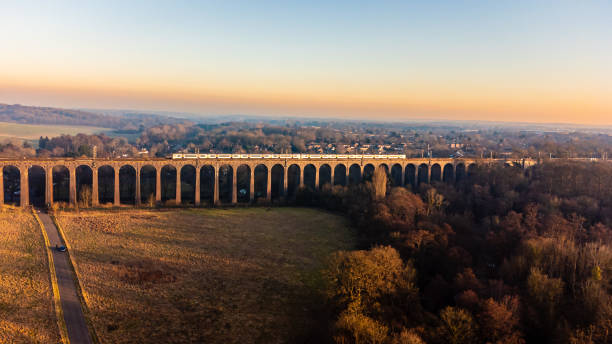istock Aerial View of Train Going Over Digswell Viaduct 1466719247