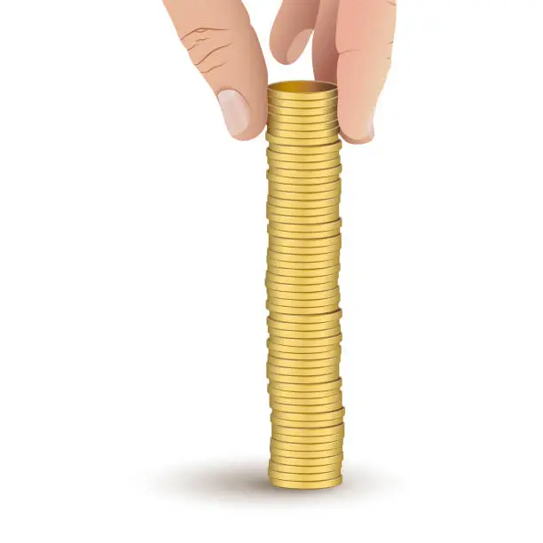 Vector illustration of High stack of gold coins