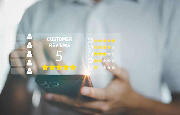 istock Customer review satisfaction feedback survey concept, User give rating to service experience on online application, Customer can evaluate quality of service leading to reputation ranking of business 1466725688