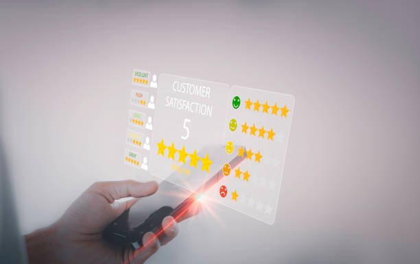 istock Customer review satisfaction feedback survey concept, User give rating to service experience on online application, Customer can evaluate quality of service leading to reputation ranking of business 1466725724