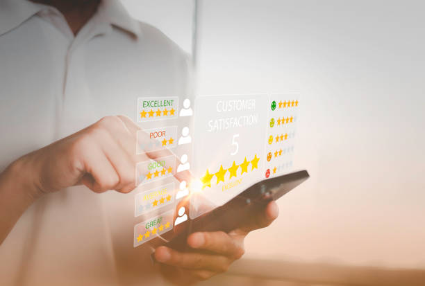 istock Customer review satisfaction feedback survey concept, User give rating to service experience on online application, Customer can evaluate quality of service leading to reputation ranking of business 1466725727