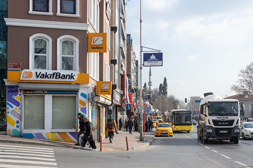 Istanbul,Turkey- February 16 ,2023:Vakifbank Beşiktaş  Branch in İstanbul City.