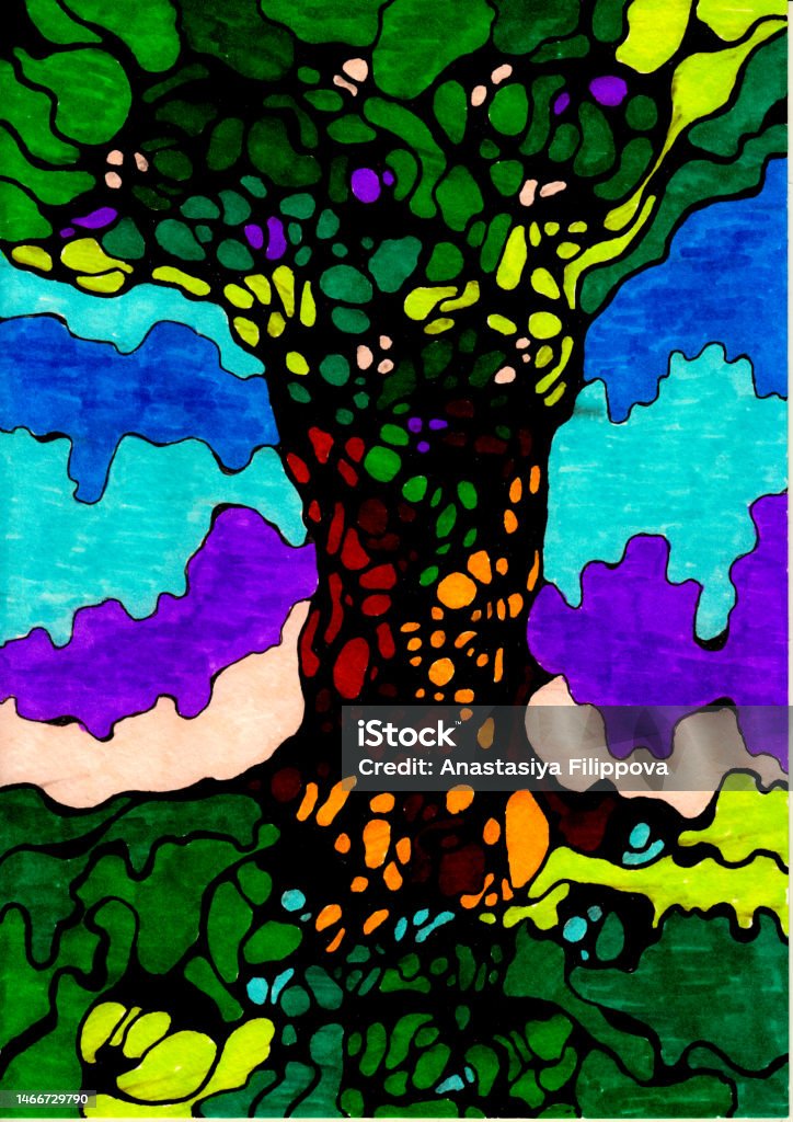 Abstract Tree Scapes Abstract Tree With Flowers Stock Illustration - Download Image Now ...