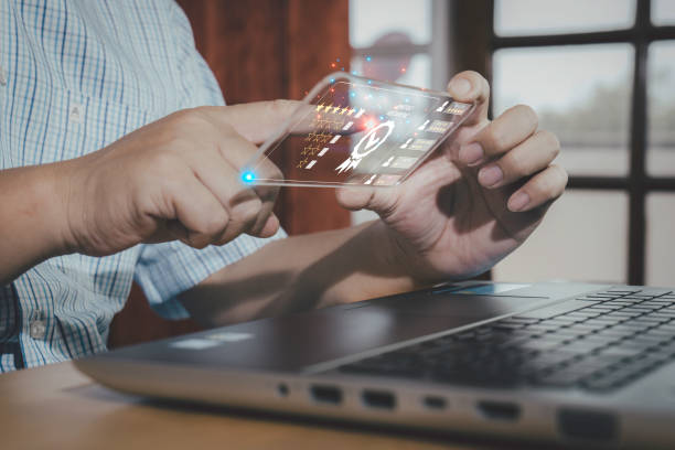 istock Hand of businessman pressing face emotion to service experience on virtual touch screen on smartphone. User or customer review satisfaction feedback survey evaluation concept. 1466734695