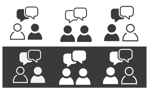 иконка разговора 3 типов: черно-белая, контур. - twitter black and white online messaging speech bubble stock illustrations