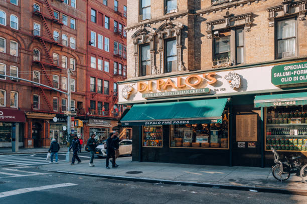 Exterior of Di Palo's Italian shop in Little Italy, New York City, USA. stock photo