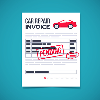 Car vehicle repair bill invoice with pending stamp.