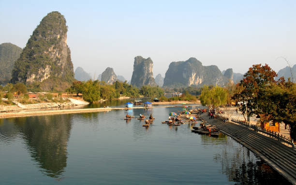 istock Bamboo rafts on the Yulong River near Yangshuo, China 1466735794