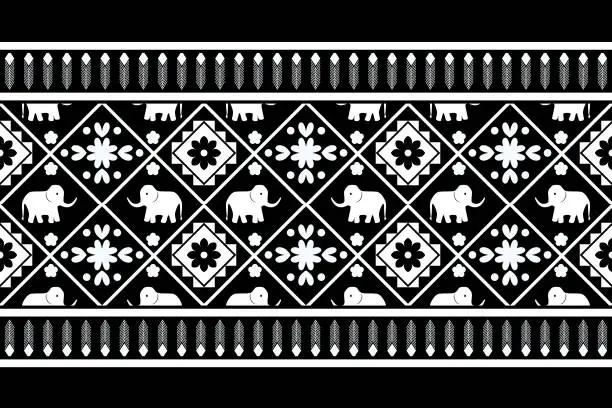 Vector illustration of Black and white geometric ethnic seamless pattern design for wallpaper, background, fabric, curtain, carpet, clothing, and wrapping.