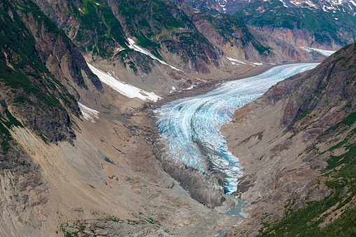 Glacier tongue in a eroded valley from the Salmon Glacier, British Columbia, Canada.