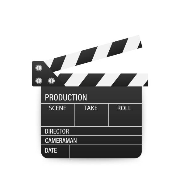 istock Movie clapper isolated on white. Black open clapperboard .Video icon. Film making industry. Cinematography and filmmaking equipment. Film clapper design element. Vector illustration 1466740552