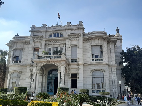 Cairo, Egypt, January 10 2023: The Saffron Zafaran Palace, an Egyptian royal palace built in 1870, The Anglo-Egyptian treaty of 1936 was signed and 1945 Arab league was founded, Saray Al Zaafaran, selective focus