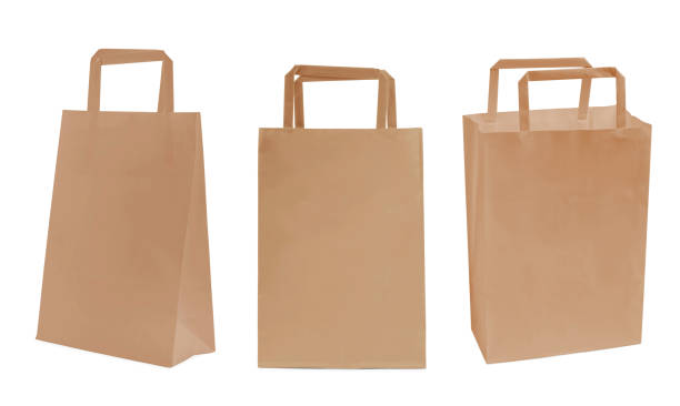 istock Set with kraft paper bags on white background 1466741544