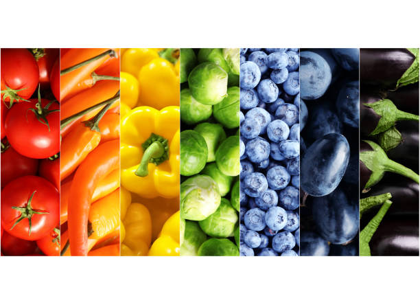 istock Collage with many different ripe fruits and vegetables on white background 1466743678