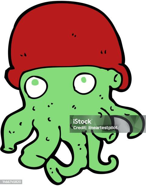Cartoon Alien Head Wearing Hat Stock Illustration - Download Image Now ...