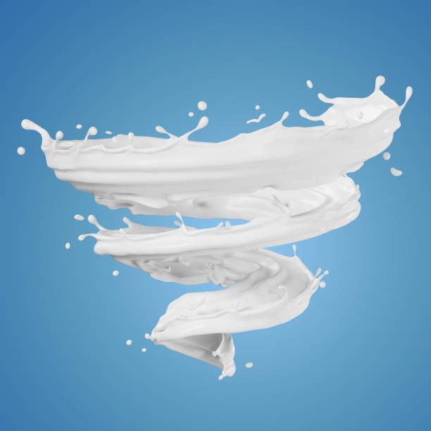 salpicaduras aisladas de leche en espiral, con ilustración 3d de trazado de recorte. - twist baile fotografías e imágenes de stock