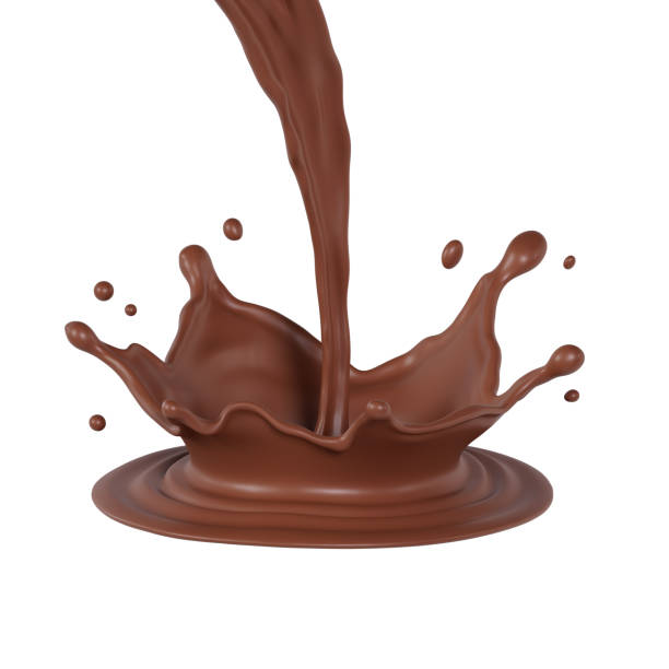 istock chocolate pouring down and making splashes, with clipping path 3D illustration. 1466749520