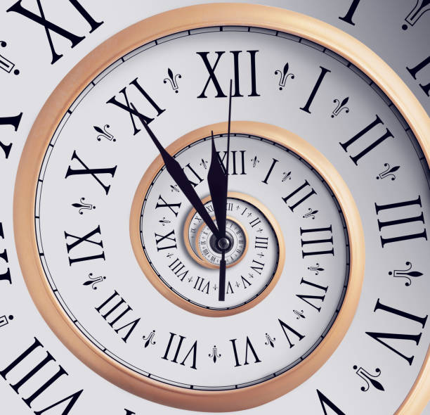 istock Infinity and other time related concepts. Clock hands and twisted hour numbers. Spiral effect 1466751303