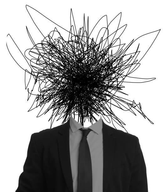 istock Creative artwork. Mess in head. Man with doodles instead of head on white background 1466757708