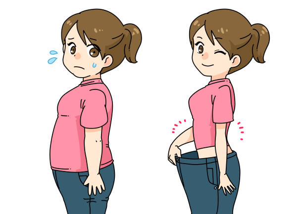 dieting woman a fat woman lose her weight diet pills stock illustrations