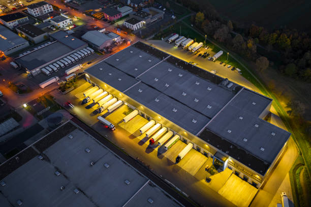 istock Industrial district at dusk - aerial view 1466762329