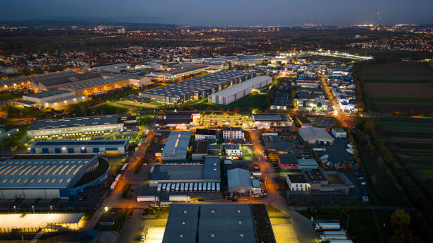 istock Industrial district at dusk - aerial view 1466762371