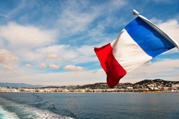 French flag and views of Cannes France