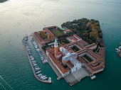 Aerial view of island with Church of San Giorgio Maggiore at Venice