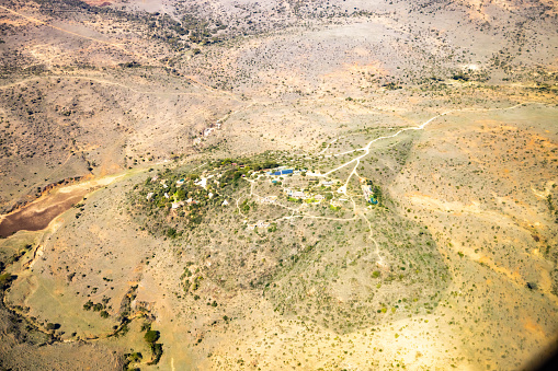 Aerial view of arid dramatic landscape at National Park in Kenya,East Africa during sunny day