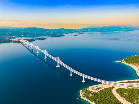 Aerial view of the Peljesac bridge,which connects the mainland with the peninsula