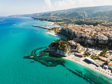 Aerial view of a small town along the coast,Sicily,Italy