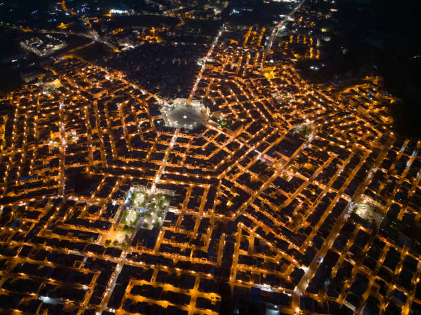 Aerial view of a small town Grammichele illuminated at night,Catania,Sicily,Italy