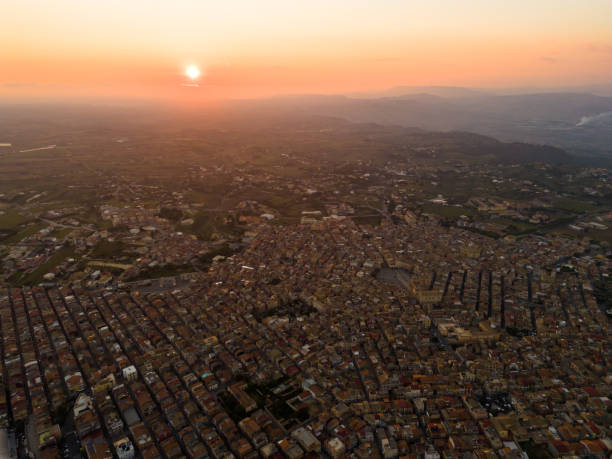 istock Aerial view of a small town Grammichele during sunset 1466771424