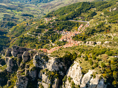Aerial view of a mountain town Centuripe,Enna province,Sicily,Italy