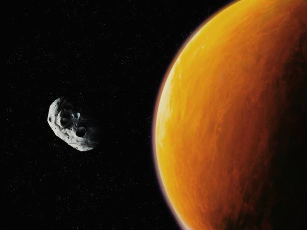 istock Mars-like planet with asteroid in space. Surface and atmosphere of a desert planet. 1466771875