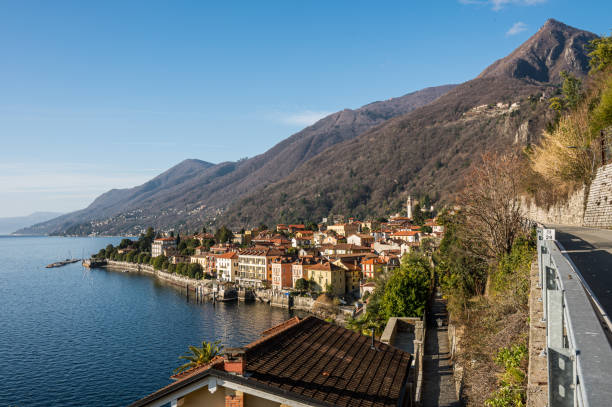 HIgh ange view of Cannero in the Lake Maggiore stock photo