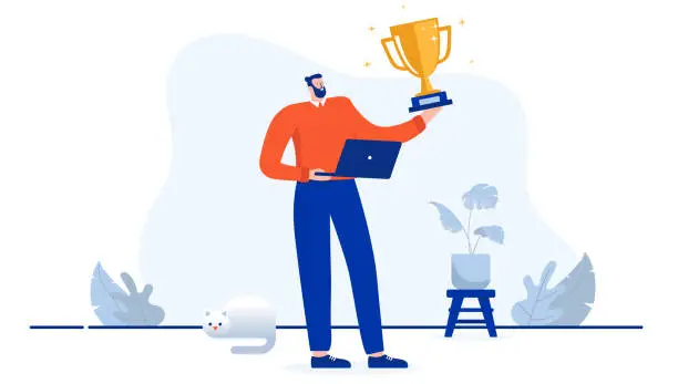 Vector illustration of Vector man with trophy cup