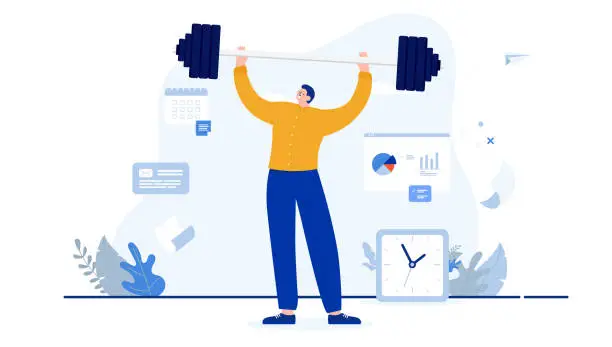 Vector illustration of Strong man in office showing strength