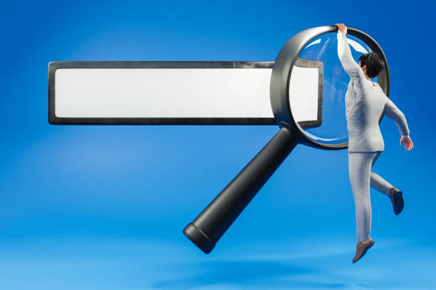 istock floating search box with businessman hanging on large magnifying glass concept for websearch; blue background; artificial intelligence; 3D Illustration 1466778137
