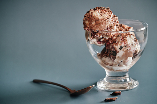 Delicious Stracciatella Ice Cream Dessert with Chocolate Topping